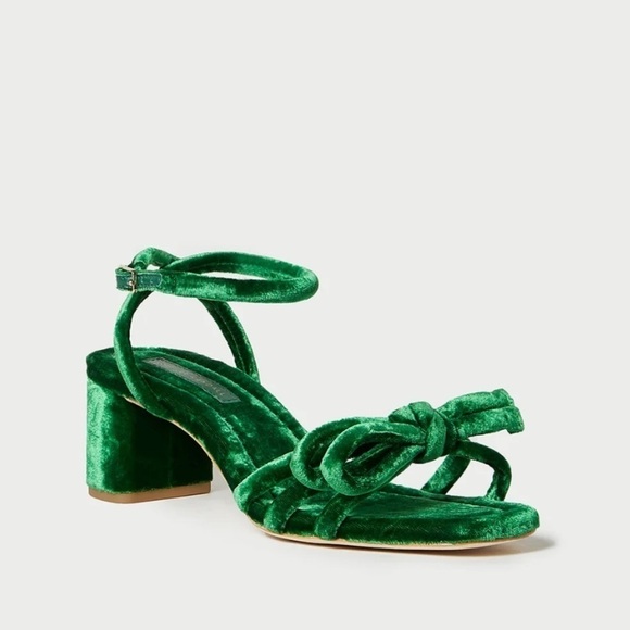 NWB Loeffler Randall Mikel Velvet Bow Mid Heel Sandals in Spruce Green Size 7 - Picture 8 of 8